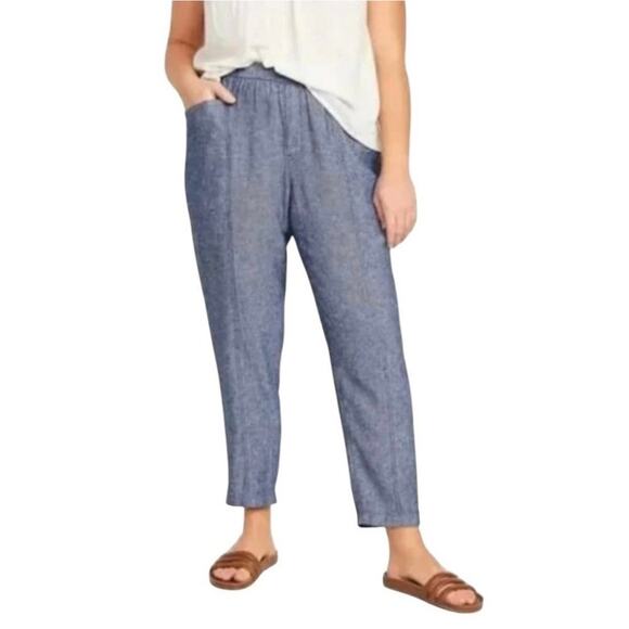 Old Navy Women's Blue Linen Blend Pants Size XL Lightweight Pull On - Picture 11 of 11